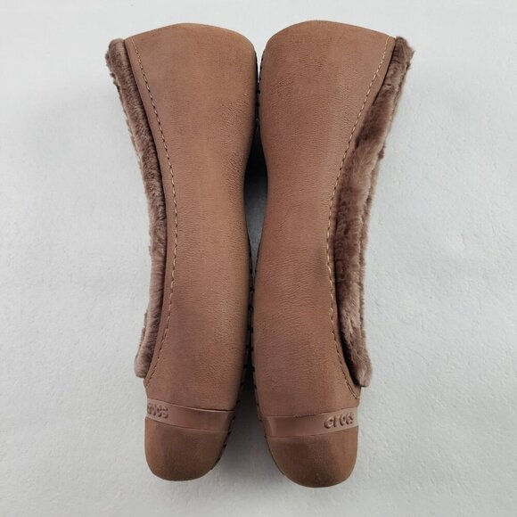 Crocs Nanook Faux Fur Flat Womens 8 Brown Slip On Comfort Shoe Lined Cap Toe - Picture 5 of 9